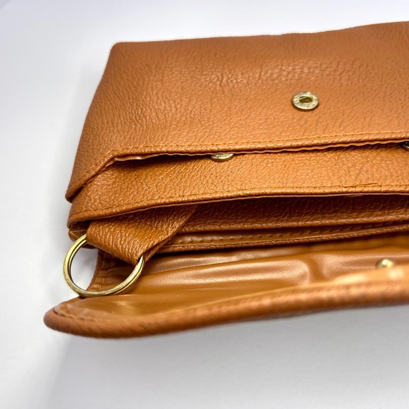 Vintage Tapestry Wallet Faux Brown Leather Complete‎ Set Kiss Clasp Coin Key Fob - Picture 5 of 10